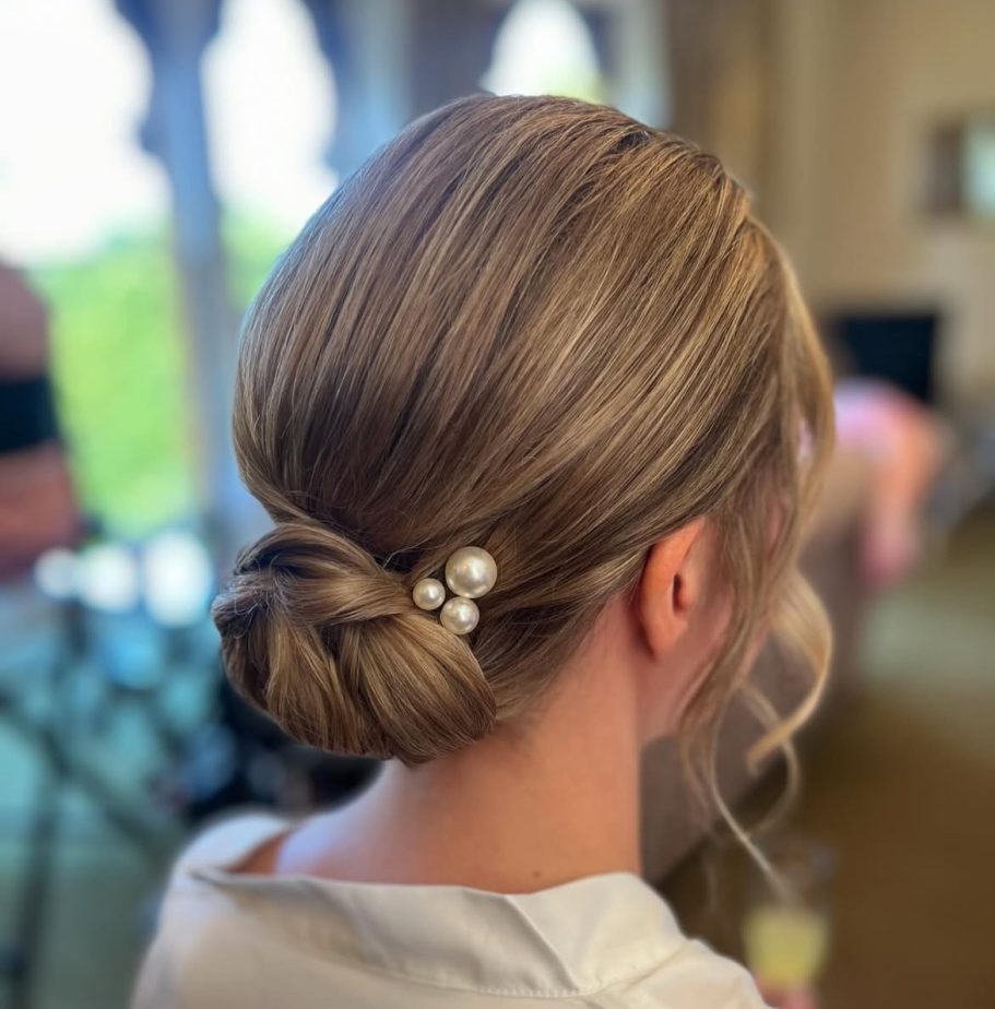 Smooth low bridal bun