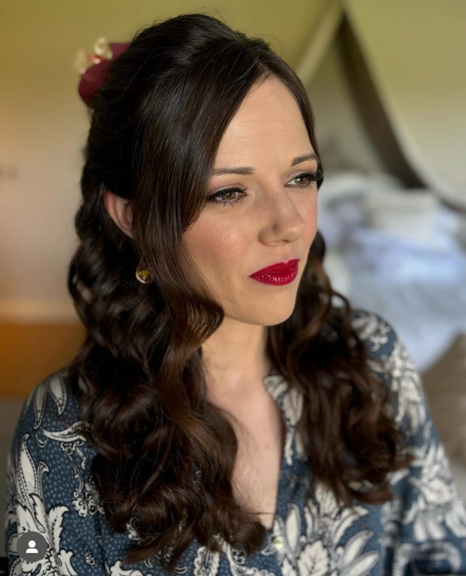Bride hair & Makeup 
Wavy half up half down
dark lip 
stratford upon avon hair & makeup artist